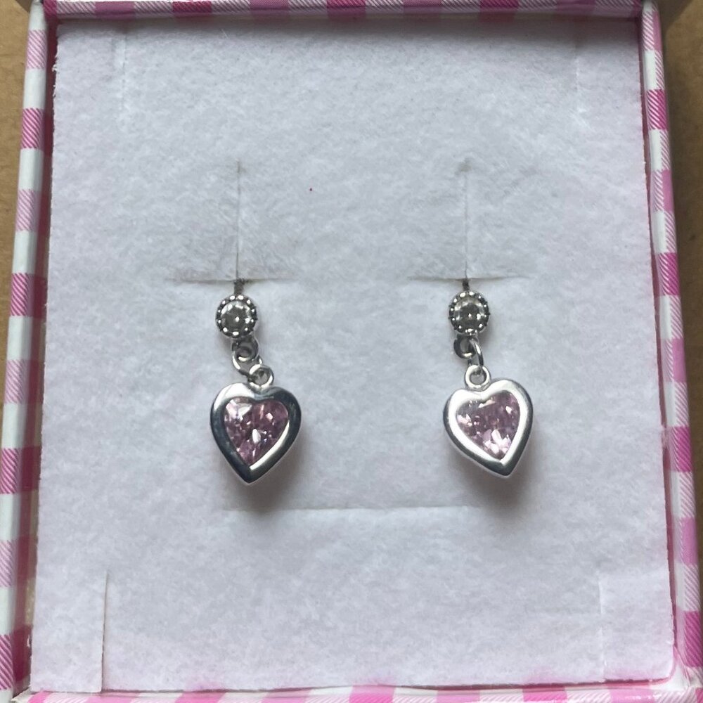 Pink Heart CZ Dangle Girls Earrings
